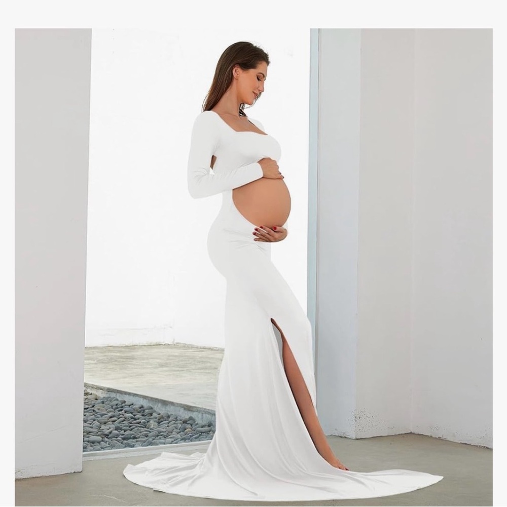 Brand new never opened Elegant White Maternity Gown with Side Slit